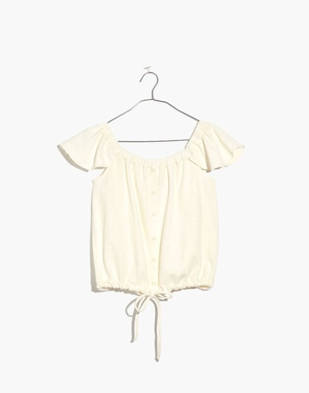 Madewell Texture & Thread Top Sz L Ivory Cotton Off The Shoulder Flutter Sleeve